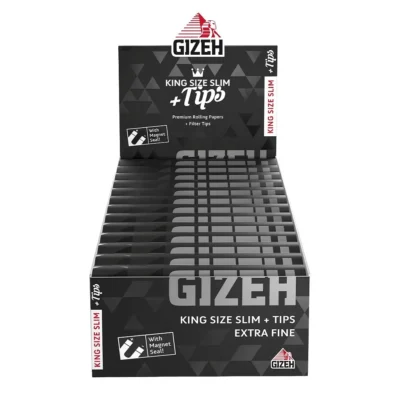 Otvorena izložbena kutija (box) BLACK King Size + Tips4 papirića, sa vidljivim pojedinačnim pakovanjima u crnoj boji i magnetnim zatvaranjem.